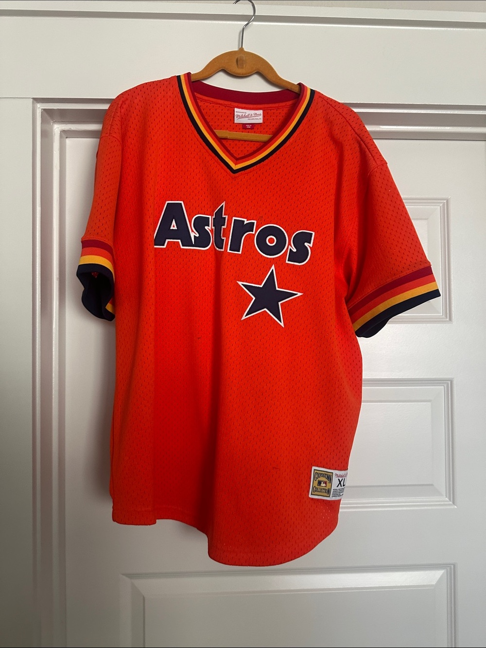 Mitchell & Ness Orange Astros Mesh Jersey with Navy Trim